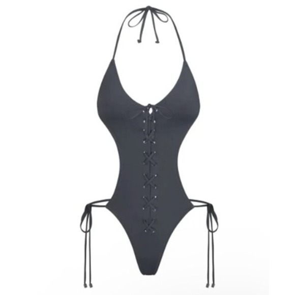 SKIMS Other - Skims Track Signature Gunmetal Monokini